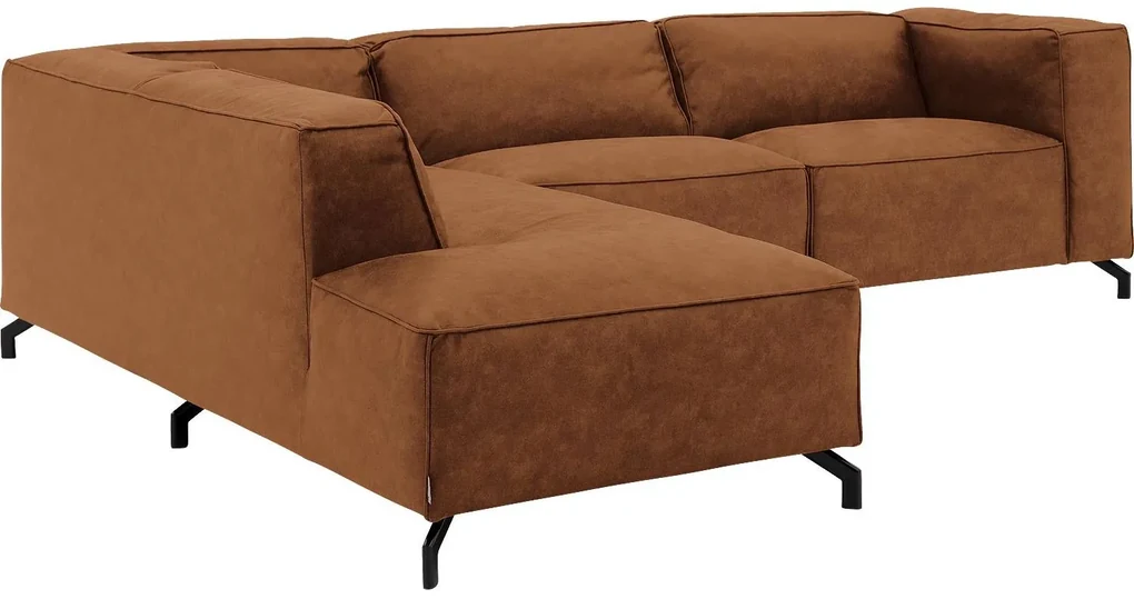 Goossens Bank Calvin cognac, micro leer, 3-zits, modern design met ligelement links