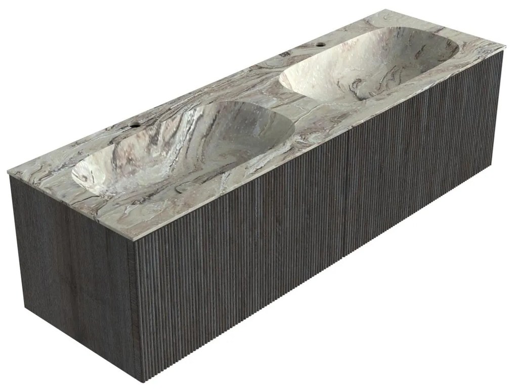 Mondiaz Kurve-dlux 150cm badmeubel shadow met 2 lades en wastafel stor small dubbel 2 kraangaten glace