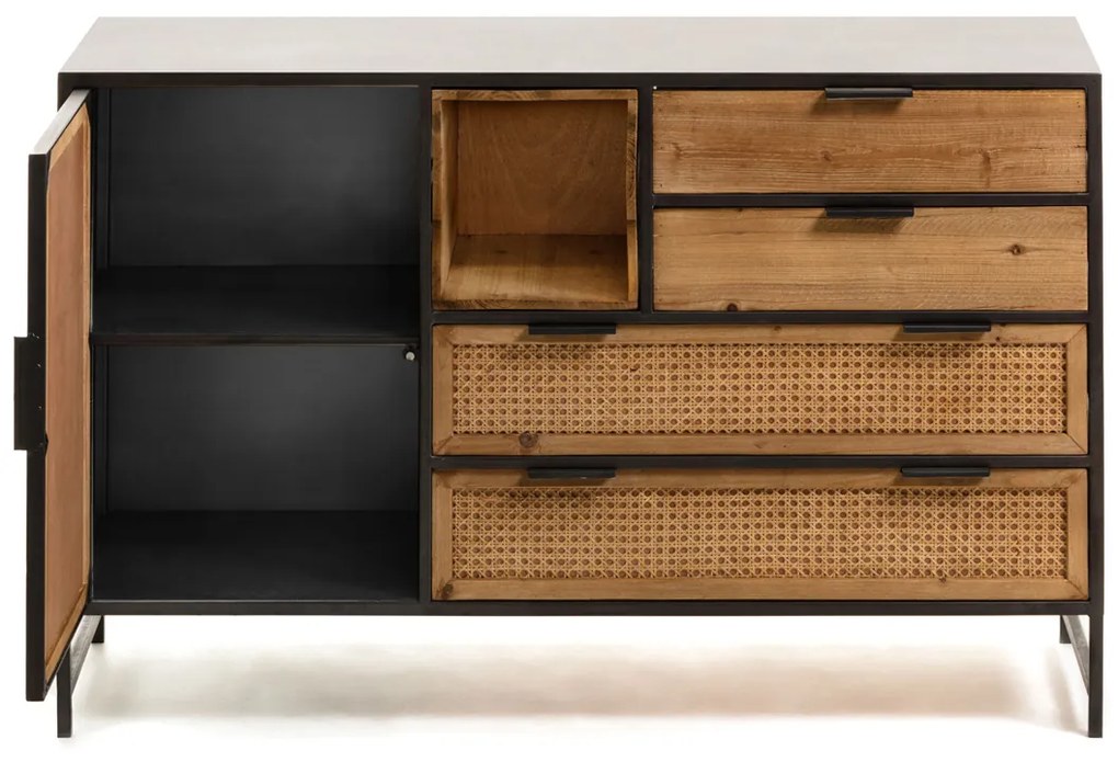 Kave Home Kyoko Rotan Webbing Dressoir Zwart Staal - 120x40x75cm.
