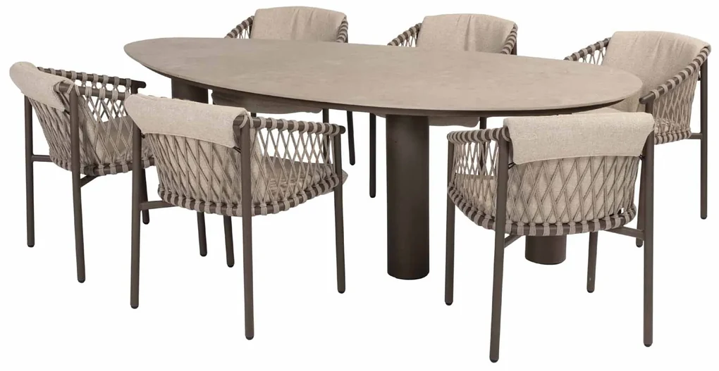 4 Seasons Outdoor Arizona tafel met kiezelvormig keramisch blad in zandkleur 240 x 120 cm Tuintafel bruin weerbestendig