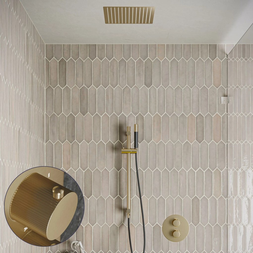 Saniclear Cube Stripes Pro inbouw regendouche rond met inbouw douchekop 30x30cm, glijstang en staafhanddouche geborsteld messing - mat goud