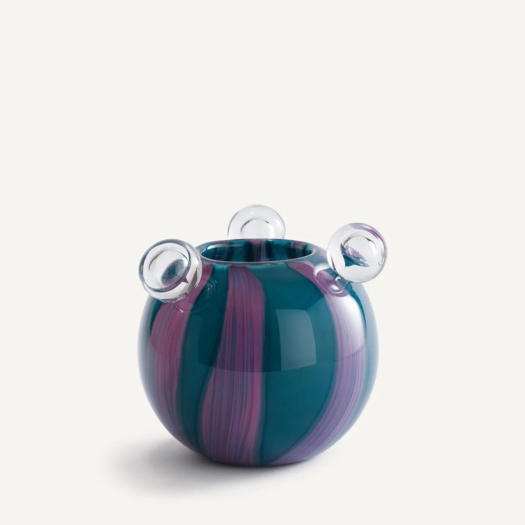 Vaas in handgeblazen glas met 3 bellen, H18 cm, Celis