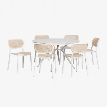 Ronde Tafelset Ø125 Cm In Aluminium Valerie En 6 Stapelbare Tuinstoelen In Polypropyleen Omara Glaciale Wit - Sklum