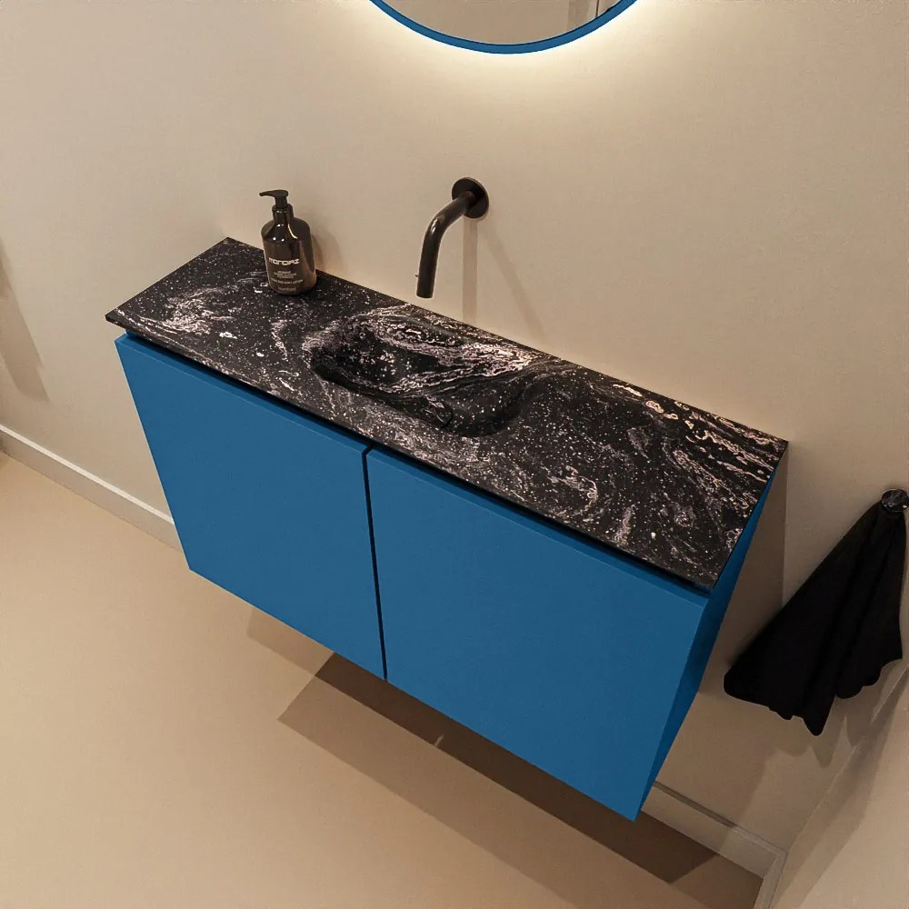 Mondiaz Ture DLux toiletmeubel 80cm jeans met wastafel lava midden zonder kraangat