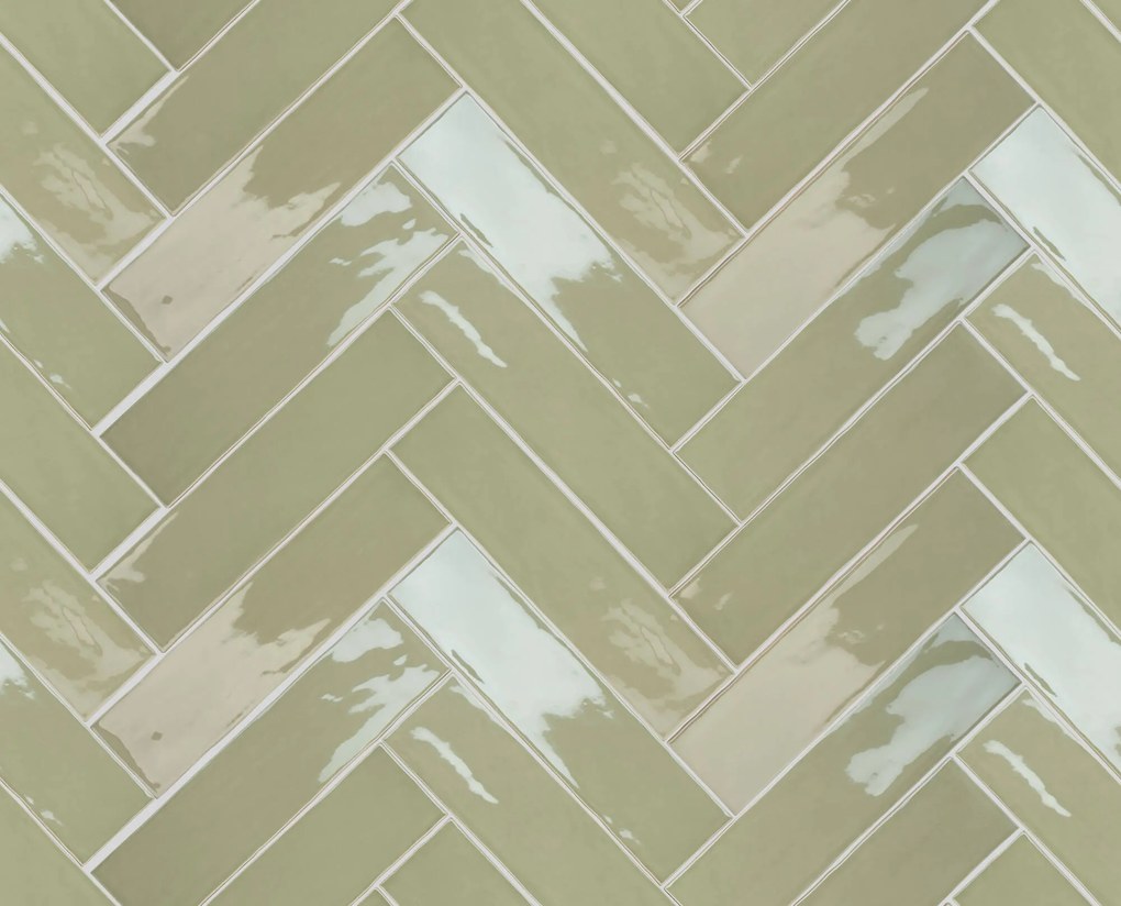 Wandtegel visgraat groen Tebe Vintage 30x7,5cm olive glans