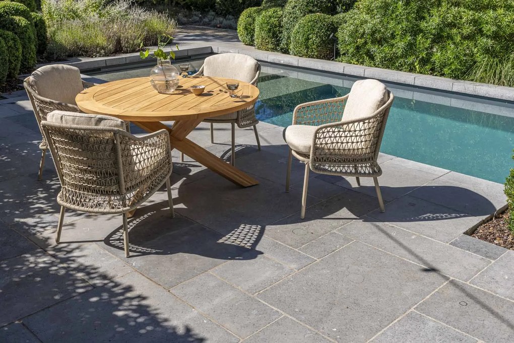 4 Seasons Outdoor Puccini dining set met Prado tafel Ø 130 cm      beige weerbestendig