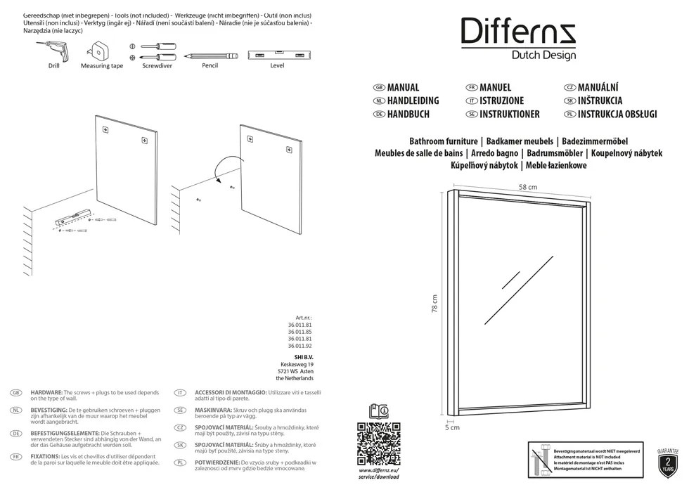 Differnz Industrial spiegel 130x78cm bruin