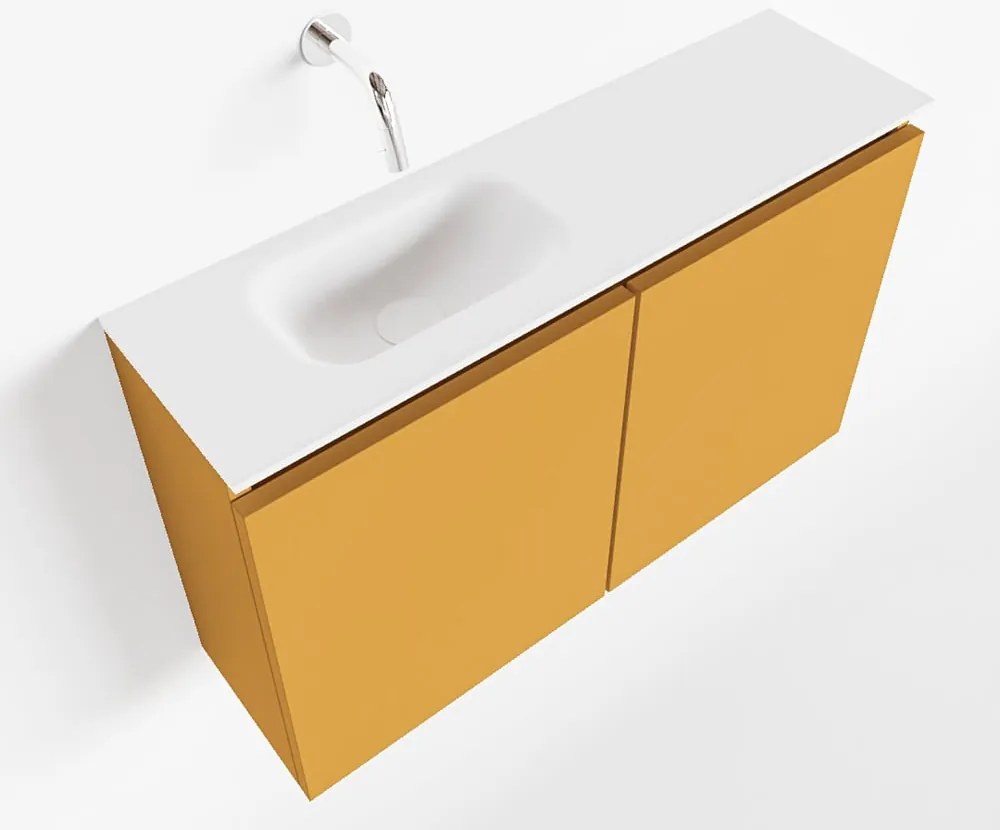 Mondiaz Ture 80cm toiletmeubel ocher met wastafel talc links geen kraangat