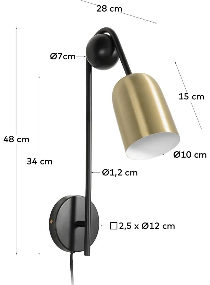 Kave Home Natsumi Wandlamp Zwart Met Messing