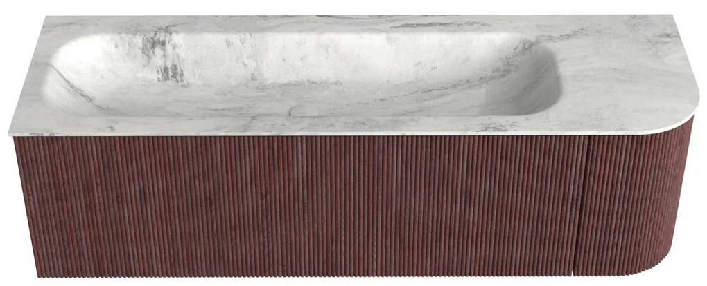 Mondiaz Kurve-dlux 145cm badmeubel ronding rechts ruby met 1 lade en deur en wastafel big large links zonder kraangat opalo