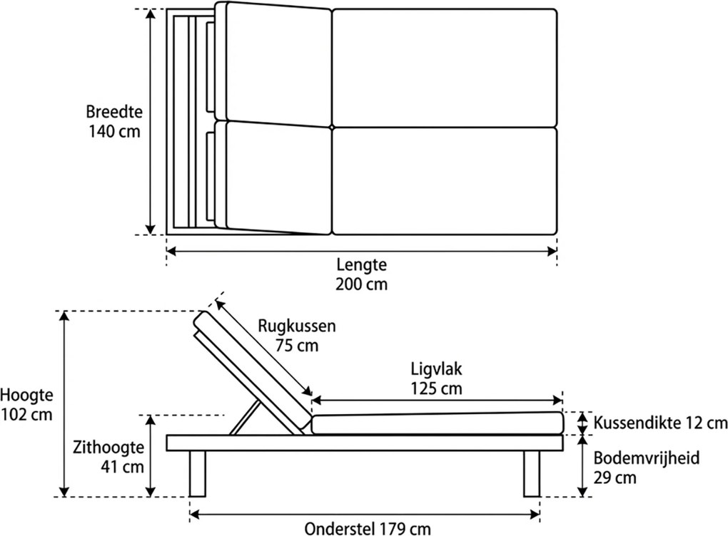 Lifestyle Garden Furniture Massimo Ligbed Met Kussen Antraciet/soft Grey Aluminium Grijs