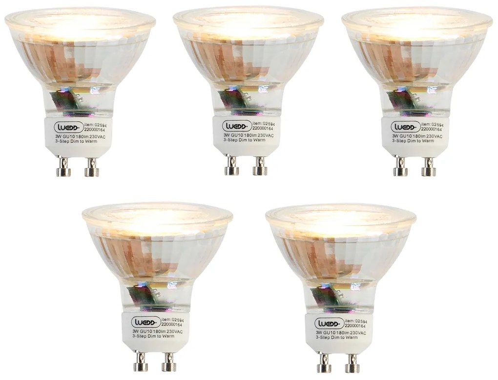 Set van 5 GU10 3-staps dimbaar in Kelvin LED lamp 3W 180 lm 2000K-2700K