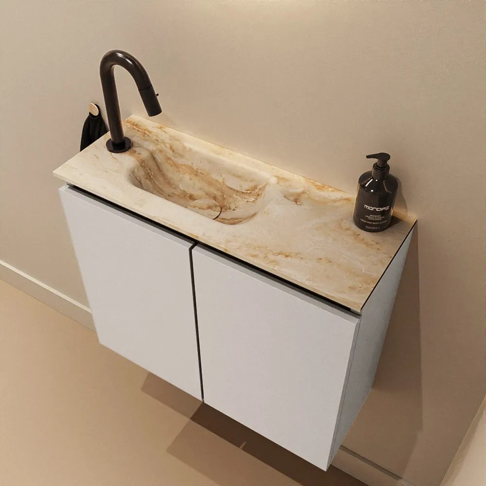 Mondiaz Ture DLux toiletmeubel 60cm linen met wastafel frappe links met kraangat