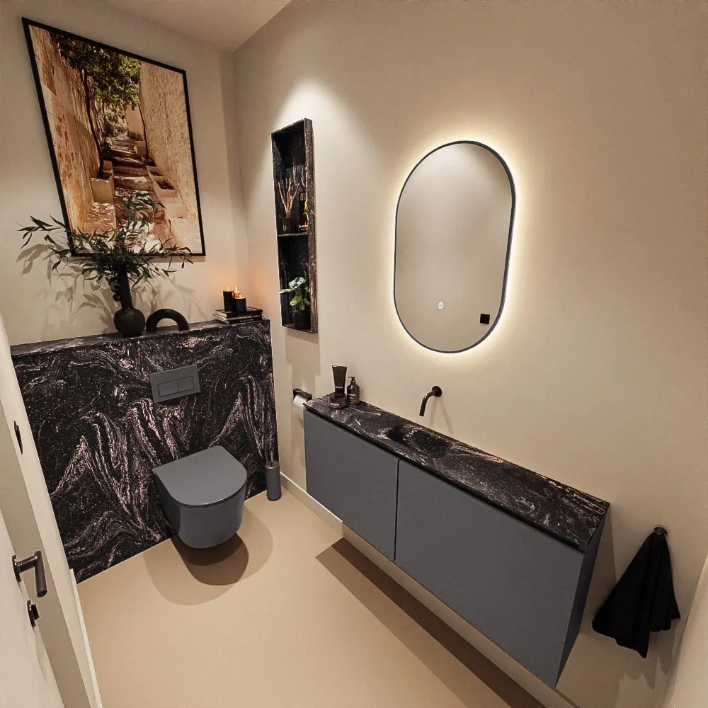 Mondiaz Ture DLux toiletmeubel 120cm dark grey met wastafel lava midden zonder kraangat