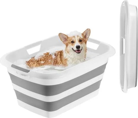 VEVOR Opvouwbaar Hondenbad 34L, Draagbaar Huisdierenbad gemaakt van PP & TPR, Huisdierenbad voor het Baden en Verzorgen van Kleine Honden en Katten tot 9 kg, Multifunctionele Wasmand/Opbergmand, Grijs & Wit