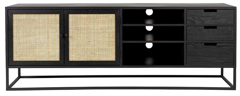 Japandi Tv-meubel Zwart Met Rotan - 150x38x55cm.