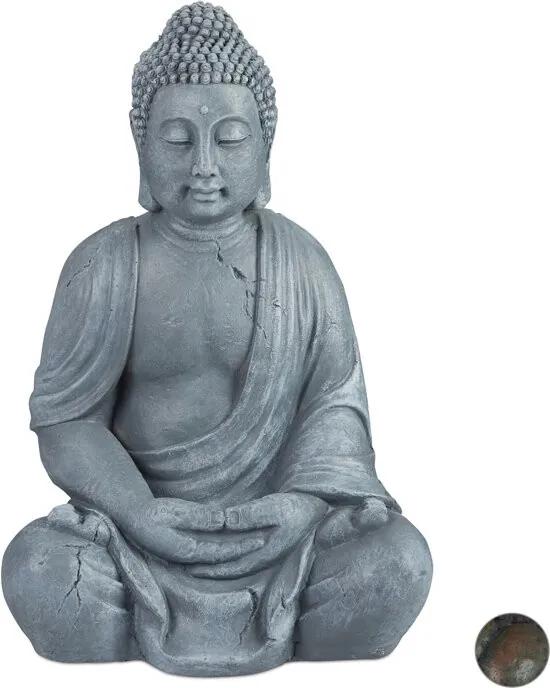 Boeddha beeld - 70 cm hoog - tuindecoratie - tuinbeeld - Boeddhabeeld - zittend Lichtgrijs