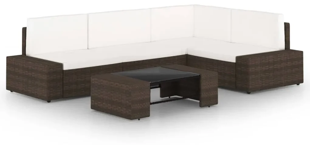 vidaXL 5-delige Loungeset met kussens poly rattan bruin