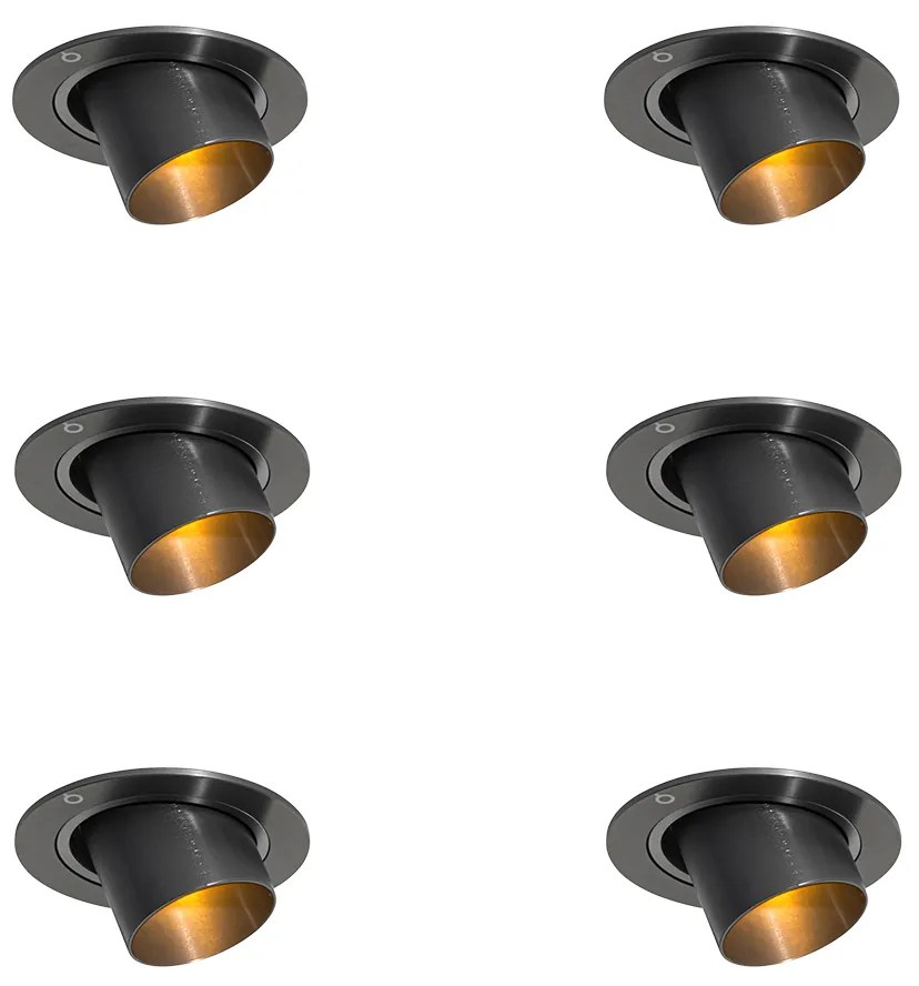Set van 6 inbouwspots gunmetal GU10 35mm rond kantelbaar - Installa