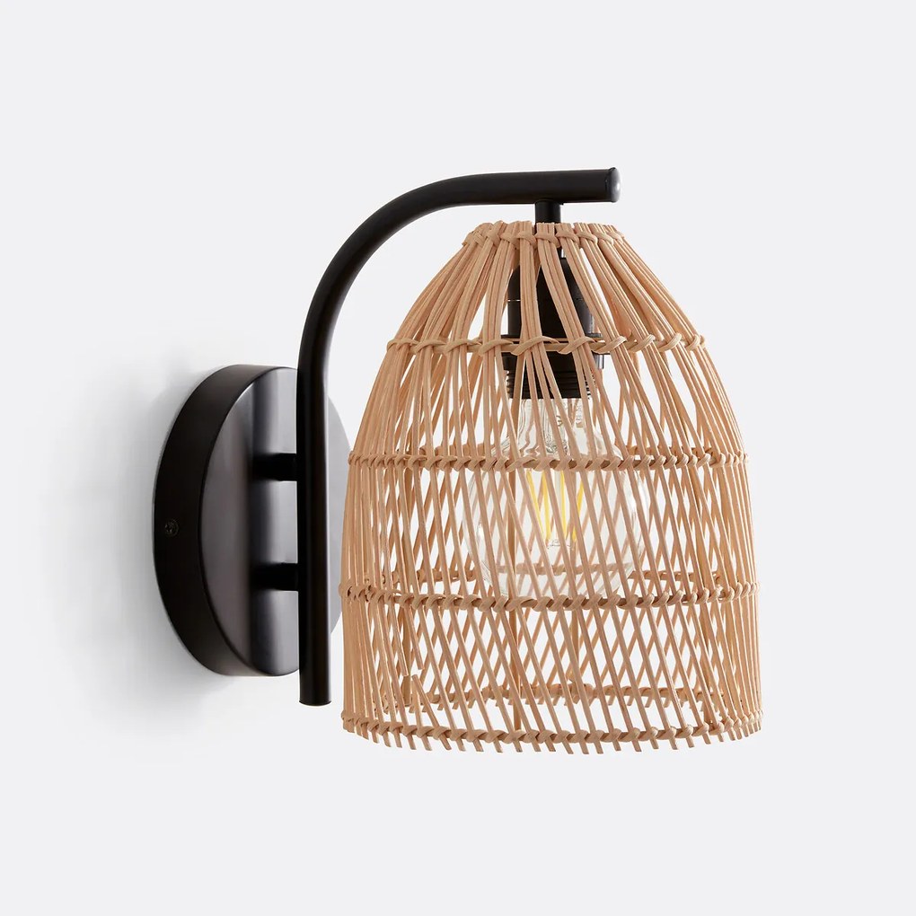 Wandlamp in metaal en rotan, Dankia