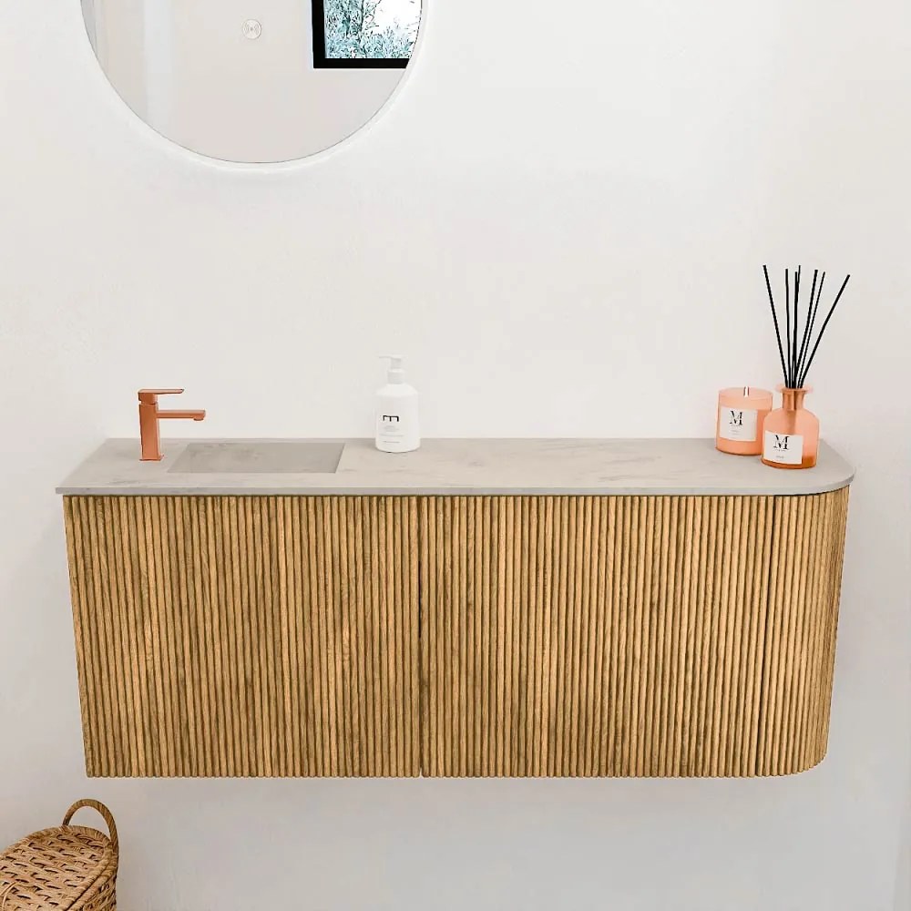 Mondiaz Joya DLux 100cm toiletmeubel ronding rechts oak met wastafel faye links 1 kraangat opalo