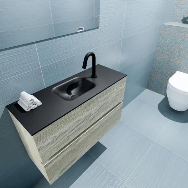 MONDIAZ ADA Toiletmeubel 80x30x50cm met 1 kraangaten 2 lades light brown grey mat Wastafel Lex midden Solid Surface Zwart FK75342387