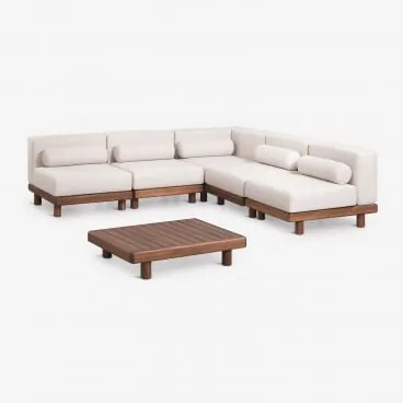 Tuinset Met 5-delige Modulaire Hoekbank Met Hoekmodule En Salontafel Van Acaciahout Edrien Acacia Bruin - Sklum