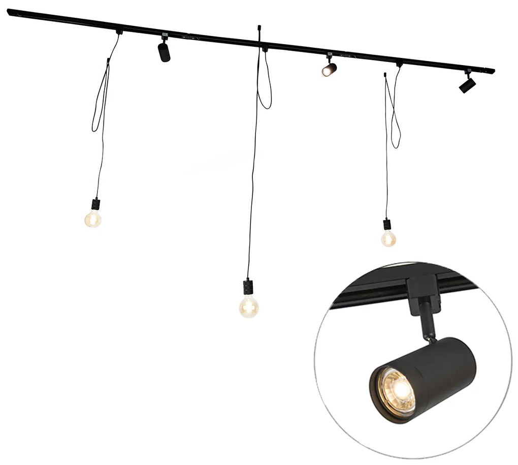 Smart railsysteem zwart 3 Spot / Opbouwspot / Plafondspots en hanglamp 1-fase - Iconic Cavalux Jeana Modern Minimalistisch E27 Binnenverlichting Lamp