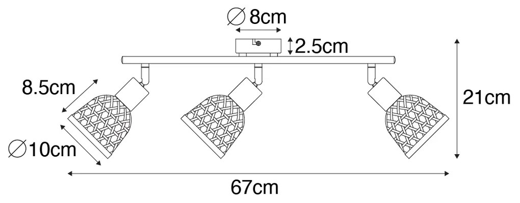 Oosterse Spot / Opbouwspot / Plafondspot zwart met bamboe 3-lichts - RayanOosters E14 Binnenverlichting Lamp