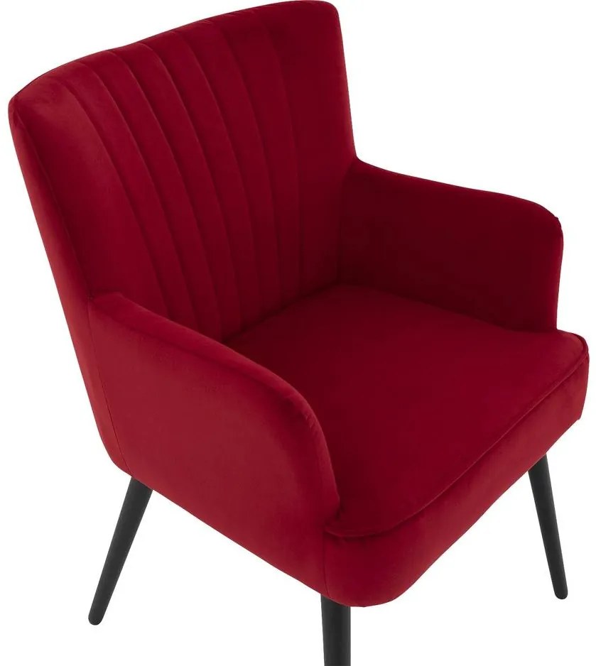 Goossens Eetkamerstoel Rob rood velvet stof met armleuning, urban industrieel