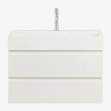 Ona Zwevend Badkamermeubelset Van Hout En Essenfineer Met Geïntegreerde Wastafel Wit & Spiegelloze & Geborsteld Grijs ↑20 Cm - Sklum