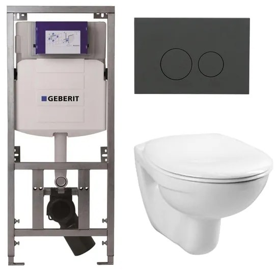 Adema Classico toiletset bestaande uit inbouwreservoir en toiletpot, basic toiletzitting en bedieningsplaat mat antraciet - ronde knoppen - wit 4345100/0261520/SW1102376/0701131