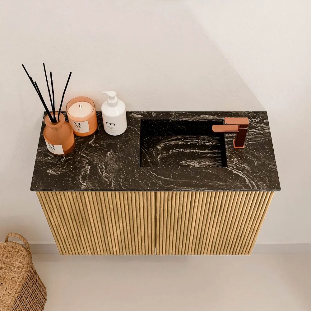 Mondiaz Joya DLux 60cm toiletmeubel oak met wastafel faye rechts 1 kraangat lava