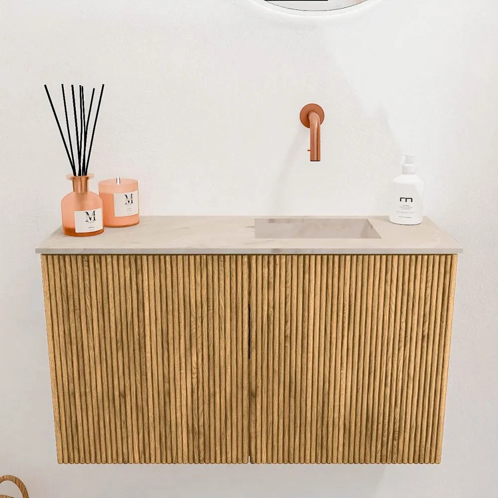 Mondiaz Joya DLux 70cm toiletmeubel oak met wastafel faye rechts zonder kraangat frappe