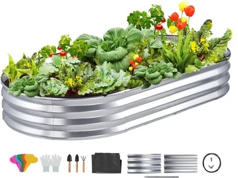 VEVOR verhoogde plantenbak bloembak tuinbak terrasmoestuin tuinbed plantbed zilver 180x90x30cm gegalvaniseerd metaal ideaal voor het kweken van groenten, fruit, kruiden, enz.