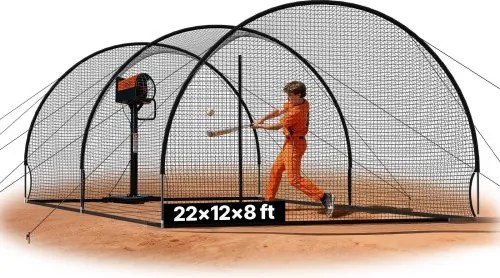 VEVOR honkbal slagkooi (halfrond) net 678x370x240 cm, draagbaar trainingsnet met 4-laags en knooploos polyesterweefsel en opening voor werpmachines, incl. softbal trainingskooi net
