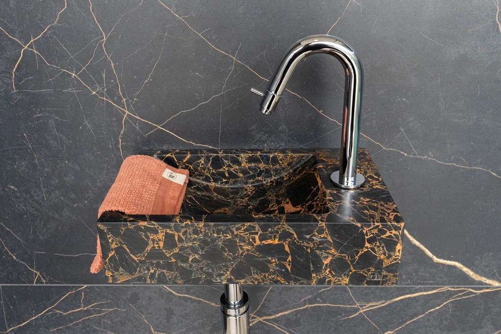 Saniclear Athens Portoro Gold fonteinset met gebogen kraan in chroom