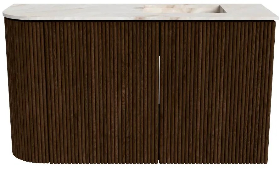 Mondiaz Joya DLux 70cm toiletmeubel ronding links walnut met wastafel faye rechts 1 kraangat frappe
