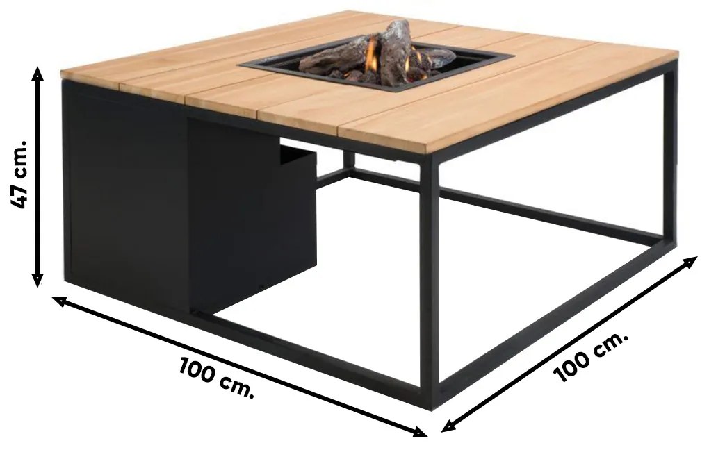 Cosiloft vuurtafel 100 x 100 cm. - Zwart/Teak