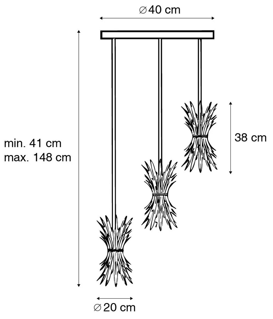 Art Deco hanglamp goud 3-lichts - Wesley