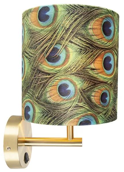 Vintage wandlamp goud met kap velours 20/20/20 pauw - Combi Modern E27 rond Binnenverlichting Lamp