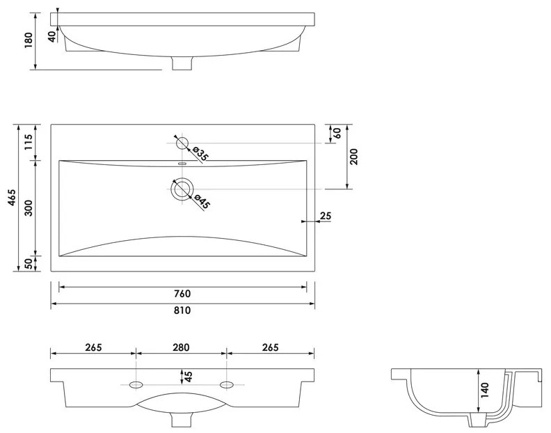 Brauer Halo wastafel keramiek 80cm met kraangat wit glans