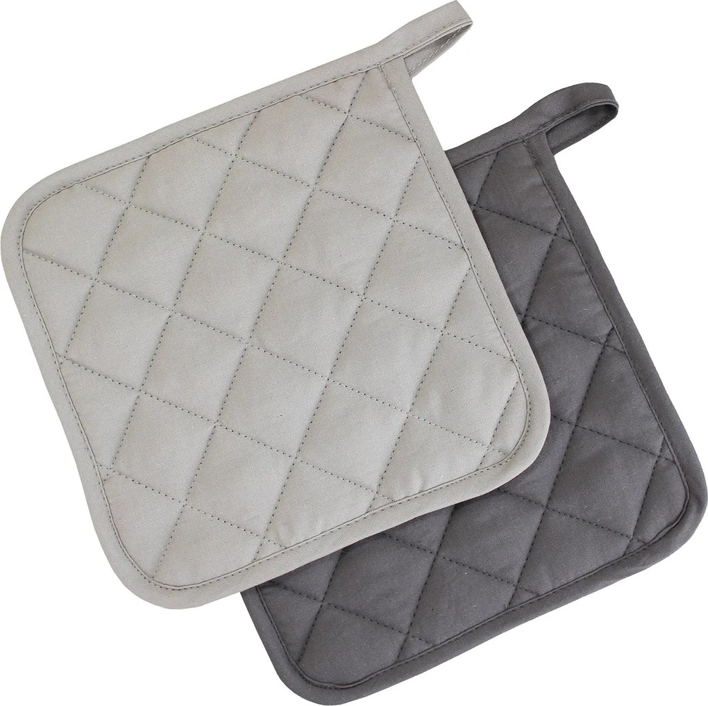 10-delig SET - Pannenlappen 20x20cm - handige ophanglus - 6x antraciet - 4x grijs