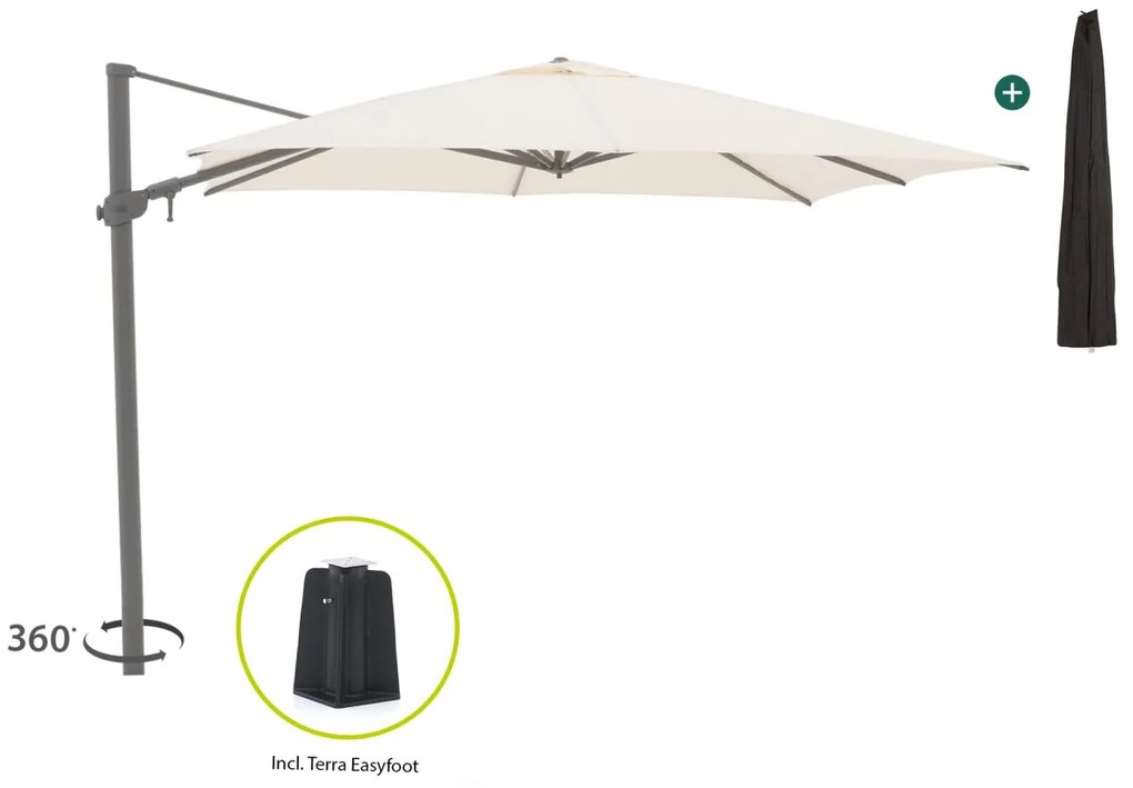Parasol Shadowline Austin | Inclusief hoes | Vierkant | 300x300cm | Met draaihendel | Wit | Kees Smit Tuinmeubelen