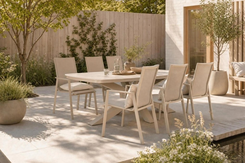 Tuinset 6 personen 220 cm Aluminium Zand/Beige Lifestyle Garden Furniture Ultimate/Belluno