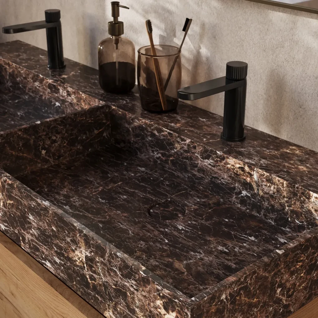 Muebles Murcia badmeubel ribbelfront 120cm eiken met Dark Emperador wastafel zonder kraangaten