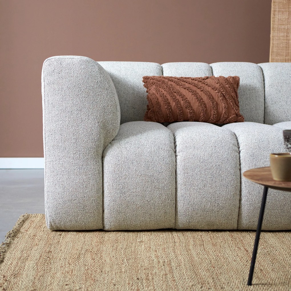 Bank Met Strepen Stiksel Grijsbeige Chaise Longue Rechts
