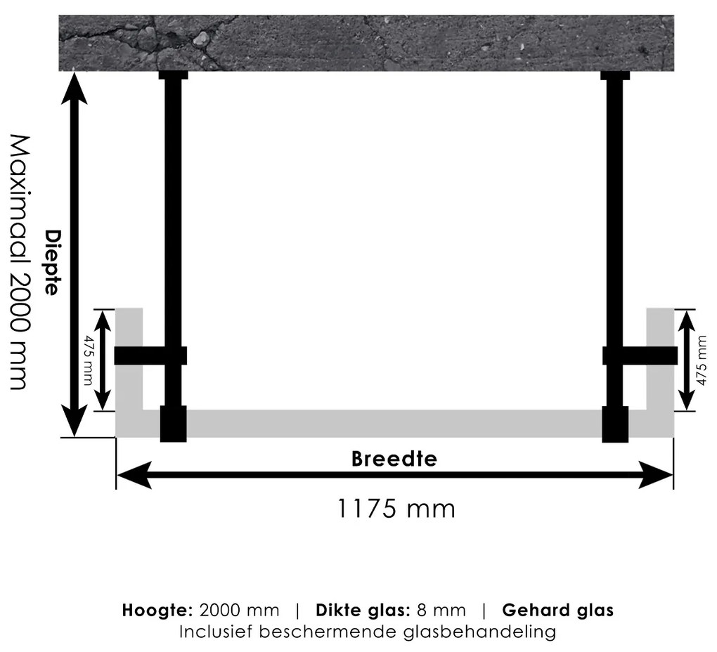 Brauer JC profielloze doorloopdouche 120/50/50cm geborsteld RVS