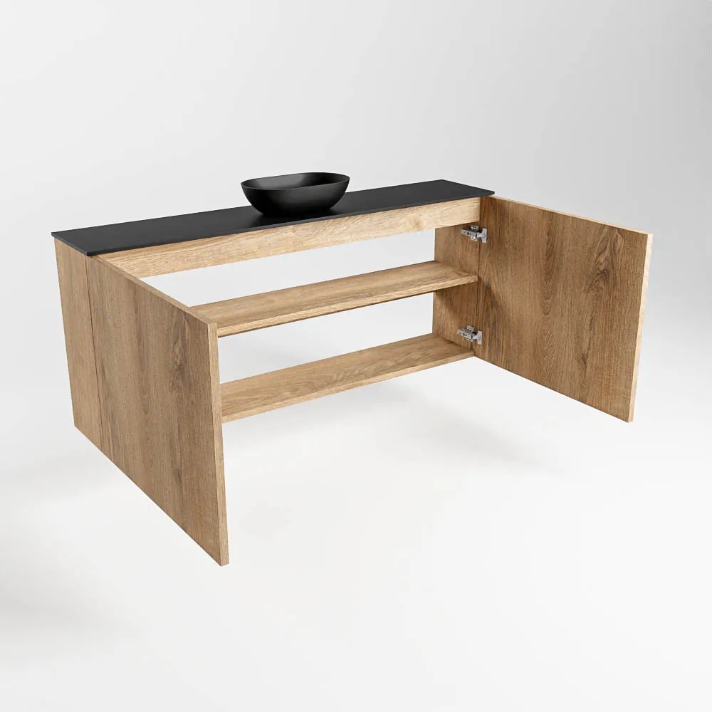 Mondiaz Fowy toiletmeubel 120cm washed oak met zwarte waskom midden en kraangat