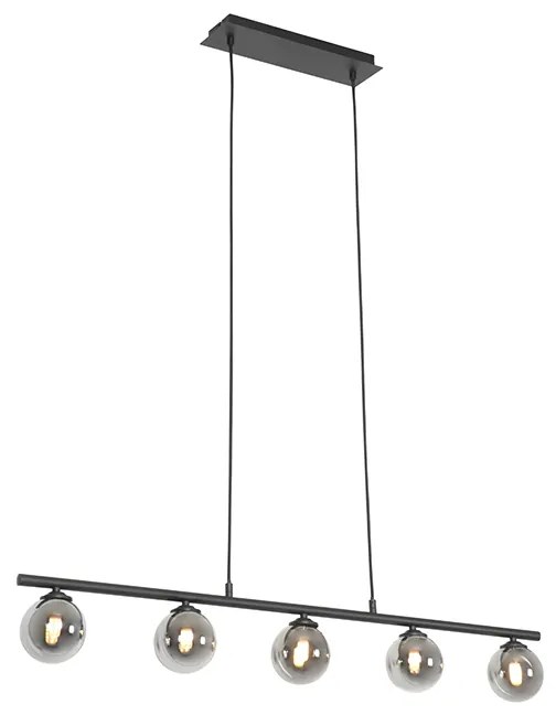 Moderne hanglamp zwart 100 cm 5-lichts met smoke glas - Athens